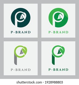 Letra P con logotipo de hoja en vector