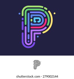 P letter line logo. Vector fingerprint design template elements