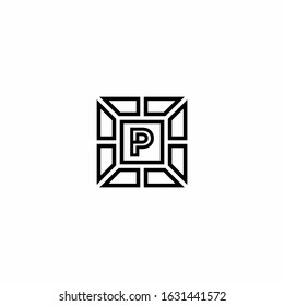P letter line shape square monogram design logo