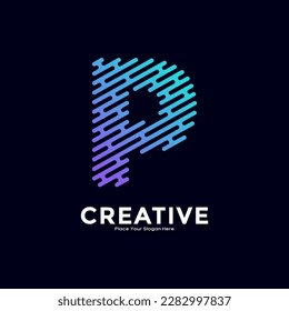 P letter with line style gradient color vector logo design. Suitable for business, technology, minimalist letter, initial modern name and creative monogram style