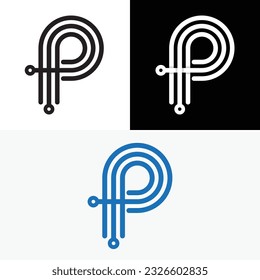 P Letter Line Tech Technology Logo