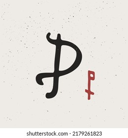 P letter logo in Ancient historical style. This icon based on rock art pictograms. Perfect for creating decorative prints, Nordic design, clothing embroidery, wizardry packaging, pagan header, etc.