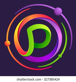 P letter logo with atoms orbits. Vector design template elements for your application or corporate identity.