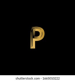 P letter logo with black background.The gold letter icon.The letter design.