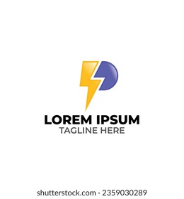 Logotipo de letra P de un rayo azul y poder