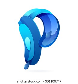 P letter logo with blue water splash and drops. Creative vector design template elements for your application or corporate identity.
