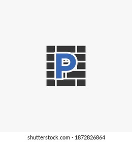 Logo à lettre P, création de logo de mur de briques.