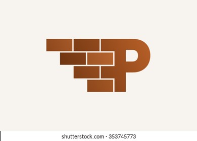 P letter Logo, brick wall logo design.