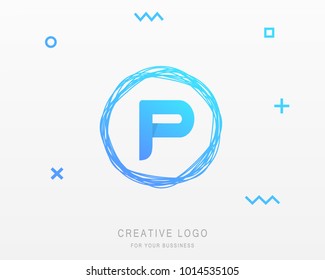 P letter Logo With Brush Line Design. Vector Illustration