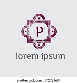P letter logo with calligraphic border - vector (sign, symbol, icon, border)

