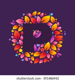 P letter logo in a circle of flames. Fire font style, vector design template elements for your ecology application or corporate identity.