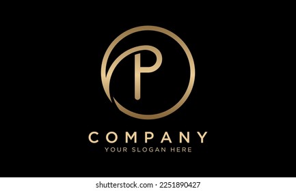 Logotipo De Letra P Con Forma Círculo. Moderna plantilla exclusiva de vectores de diseño con logotipo creativo P. Elegante Diseño De Identidad En Color Dorado.