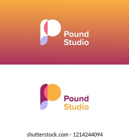 P letter logo with colored negative space and awesome combination colors in vector isolated