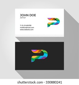 P Letter Logo Colorful Wavy Abstract Business card design template