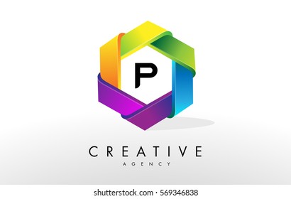 P Letter Logo. Corporate Hexagon Rainbow Design Vector
