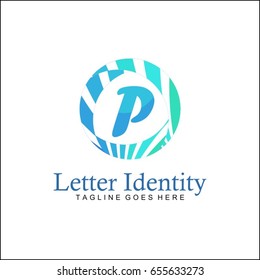 P Letter logo. Creative Blue Line Circle Logo.