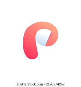 Logo de la letra P con esquina curvada. Icono de estilo de espacio negativo. Papel de nota de degradado colorido. Fuente moderna de origami vectorial limpio para sus emoticones, aplicación criptográfica, identidad nft y etiquetas.
