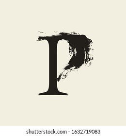 P letter logo. Custom serif style lettering with hand drawn brush stroke. Classic vector font for your fashion poster, jewelry badge, vintage banner, boutique card etc.