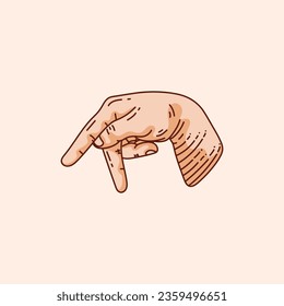 P letter logo in a deaf-mute hand gesture alphabet. Hand drawn vector illustration isolated on brown background.