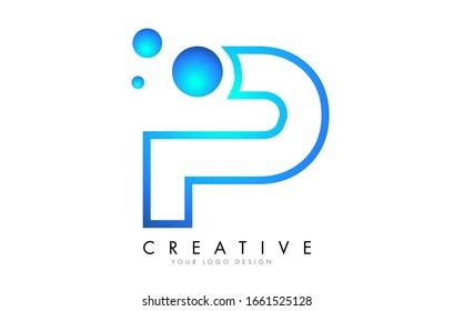 P Letter Logo Design with 3D and Ribbon Effect and Dots. Colorful rounded Letter with Blue Gradient.