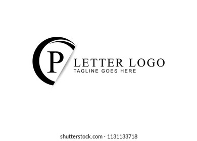P letter logo design with circle and paper cut in black color.