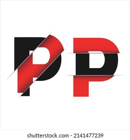 P Letter Logo Design cutted in the middle with a red line and with sharp edges. Creative logo design. Fashion icon design template.