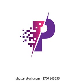 P Letter Logo Design with Digital Pixels in concept strokes