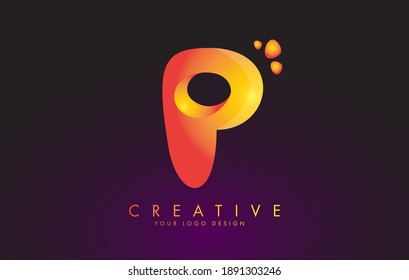 Diseño con puntos del logotipo de la letra P. Ilustración vectorial del alfabeto naranja con burbujas. Plantilla de letra P creativa.
