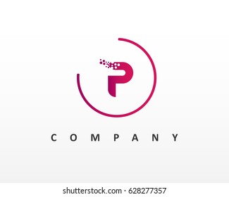 P letter logo design with dots and circle