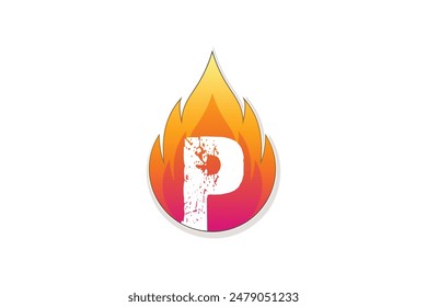 P letter logo design in fire initial in watercolor style Premium Vector