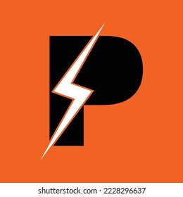 P Letter Logo Design With Lighting Thunder Bolt. Electric Bolt Letter Logo