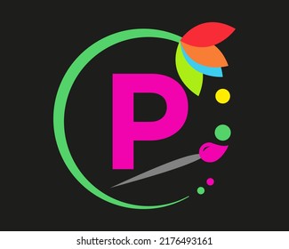 P Letter Logo Design mehrfarbig mit Rundrahmen.