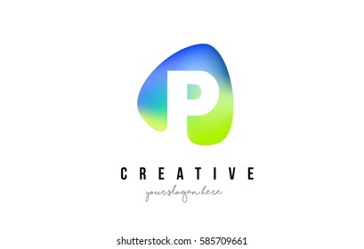 P Letter Logo Design with Oval Green Blue Shape Vector Illustration.