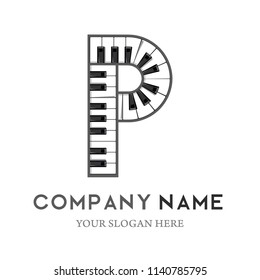 P Letter Logo Design Piano keyboard logo. Music icon design template. vector illustration.