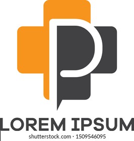 P letter logo design. Letter p in plus shape vector illustration.
