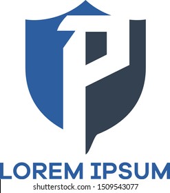 P letter logo design. Letter p in shield vector illustration. safety and security icon