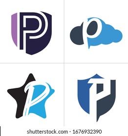 P-Buchstaben Logo Design in Schild und Stern. Buchstabe P Symbol Vektorillustration Illustration.