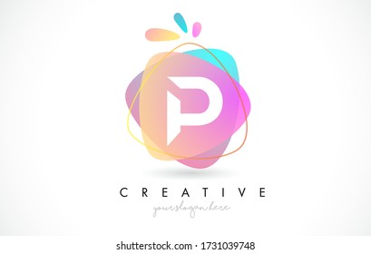 P Letter Logo Design with Vibrant Colorful Splash rounded shapes. Pink and Blue Orange abstract Design Letter Icon Vector Illustration.