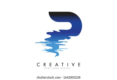 P Letter Logo Design with Water Effect and Deep Blue Gradient Vector Illustration. Template P brand-name companies.