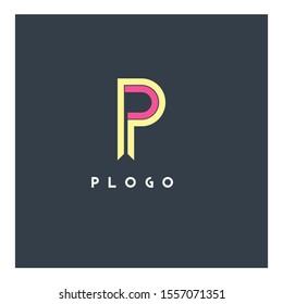 P letter logo double colored line design vector 