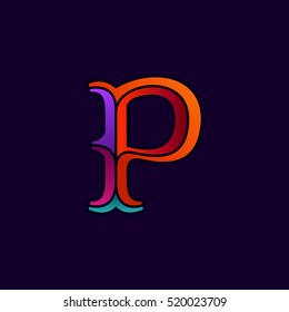 P letter logo in elegant multicolor faceted style. Slab serif font. Vintage vector typeface for labels, headlines, posters, cards etc.