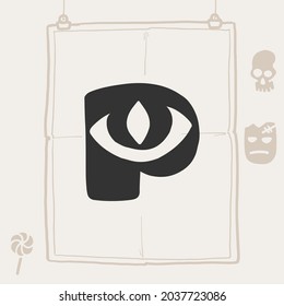 P letter logo with a eye. Vector template for your Halloween poster design.