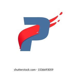 P letter logo with fast speed red flag line. Font style, delivery, sports etc vector design template elements.