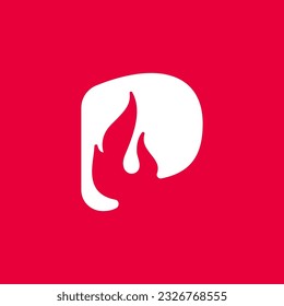 P letter logo with fire flames. Negative space vintage icon. Burning fast speed emblem. Vector for sport team wear, danger race posters, victory identity, camping labels, motorcycle customize company.