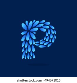 P letter logo formed by water drops. Vector ecology elements for posters, t-shirts, ecology presentation or card.