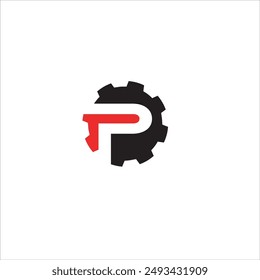 P letter logo with gear icon in black and red