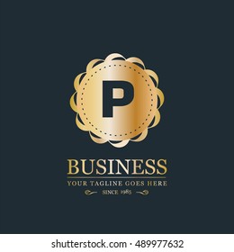 P Letter logo, Gold Monogram, line art logo design. Beautiful Boutique Logo Designs, Business sign, Restaurant, Royalty, Cafe, Hotel, Heraldic, Jewelry, Fashion, Wine. Vector illustration
