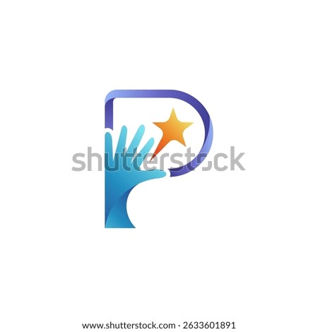 P letter logo with hand reaching star simple design concept