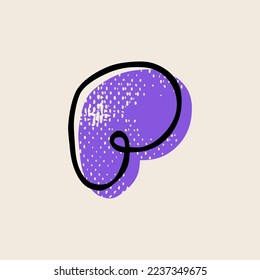 Logo de lettre P dessiné à la main avec un marqueur avec effet de décalage de peinture et texture grunge vintage. Image vectorielle police de caractères pour la décoration de zone amusante, les collages pour enfants, une compagnie de jouets, de jolies affiches d'art, etc.