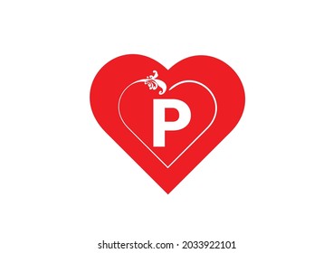 P letter logo with heart icon, valentines day design template